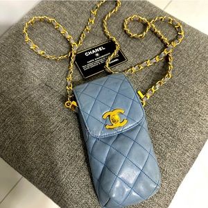Chanel CC Phone Holder Crossbody Bag in light blue